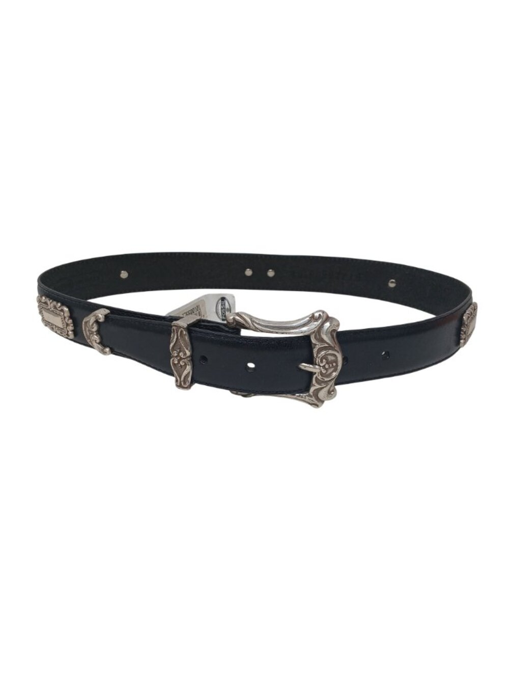 Fossil Black Leather Belt Silver-Tone Buckle & Accents Women Small Western #I-1H - Picture 4 of 9